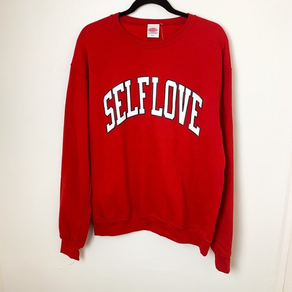 NEW Gender Inclusive Unisex Petals Peacocks University Self Love Red Sweater M - Picture 3 of 8